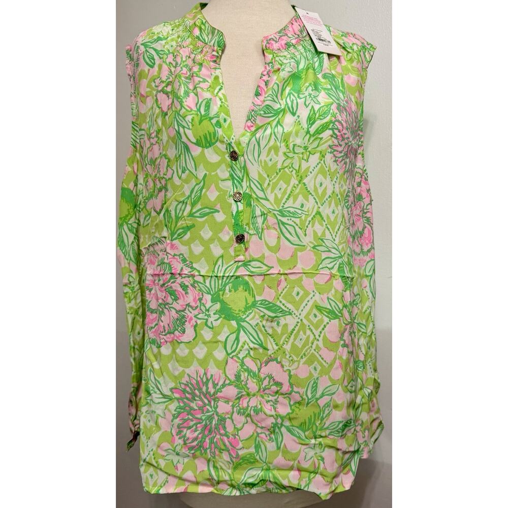 NEW Lilly Pulitzer Sleeveless Elsa Top Fauna Green Lime Feeling Good Size XXL